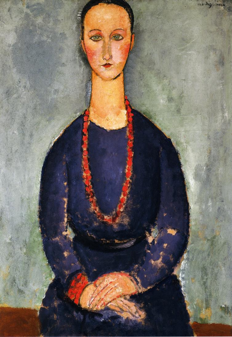 Woman in a Red Necklace - Amedeo Modigliani Paintings